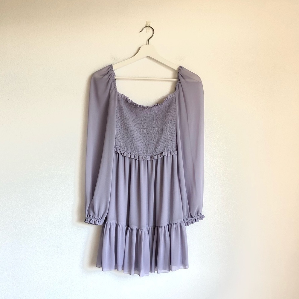 Aritzia Wilfred Tempest Gray Purple Smocked Square Neck Dress Size XS